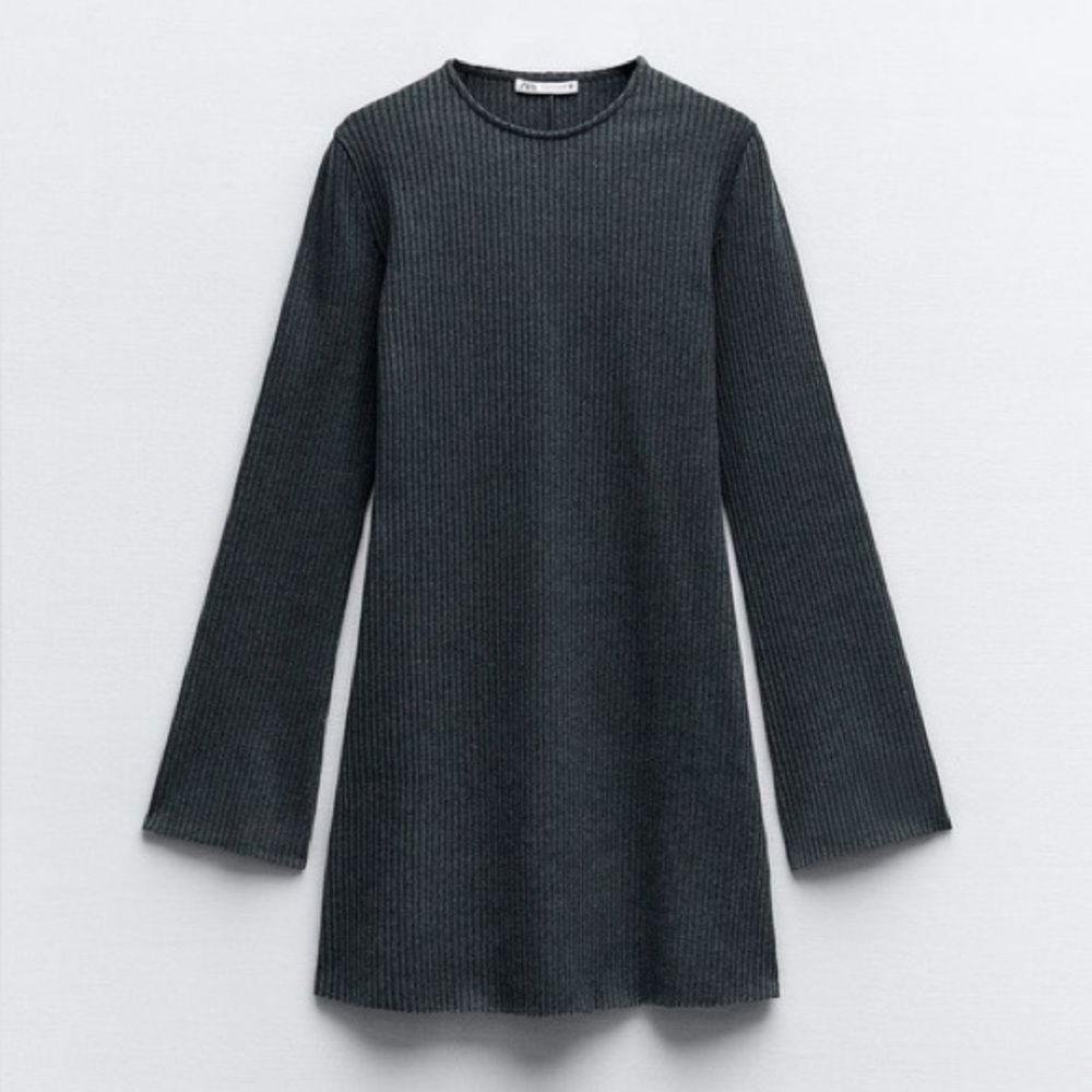 Zara gray ribbed long sleeve mini sweater dress